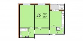 Двухкомнатная квартира - 70,57 м2